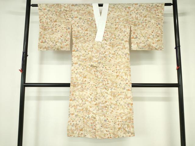 平和屋着物●長襦袢 無双仕立て 鼓 御所車風景花文 正絹 逸品 DABH0155op