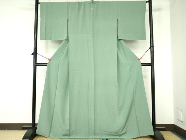 平和屋着物●上質な色無地 松葉色 正絹 逸品 DABH0161op