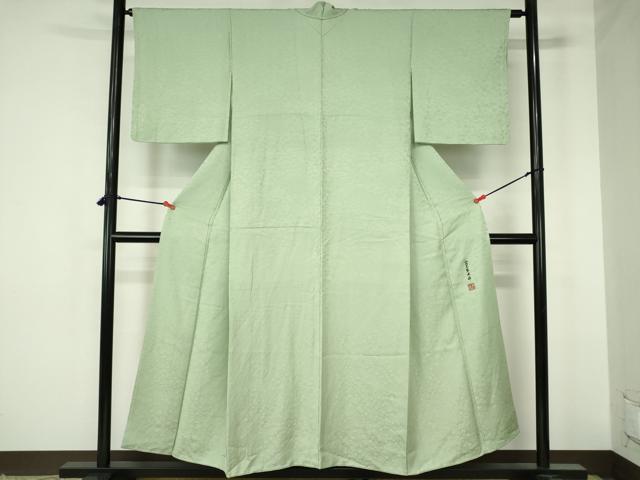 平和屋着物●上質な色無地 舞桜地紋 山葵色 霊芝草木染 正絹 逸品 未使用 DABH0162op