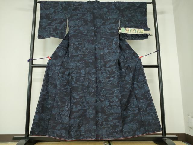 平和屋着物●結城紬 奥順 はたおり娘 風景花文 証紙付き 正絹 逸品 未使用 DABH0171op