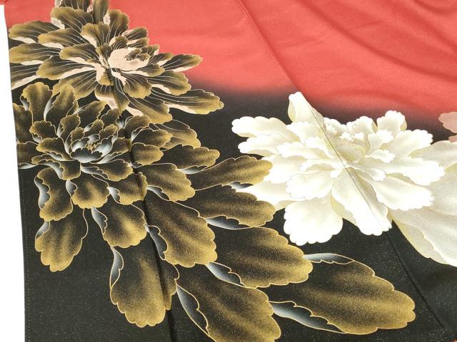 平和屋着物●豪華振袖 牡丹 暈し染め 金彩 金通し地 正絹 逸品 DABH0172op