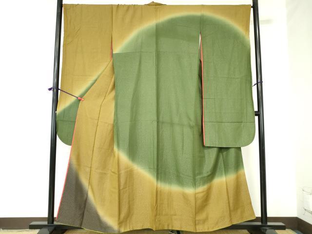 平和屋着物●豪華振袖 干割れ地紋 暈し染め 金通し地 正絹 逸品 DABH0174op