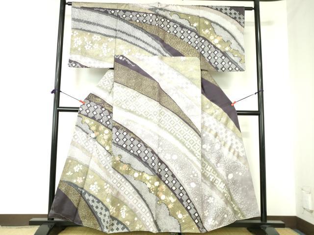 平和屋着物●訪問着 駒刺繍 絞り 花唐草文 金彩 正絹 逸品 DABH0175op