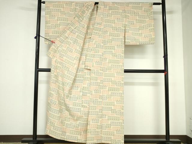 平和屋着物▽本塩沢 単衣 横段花文 正絹 逸品 DABH0184op