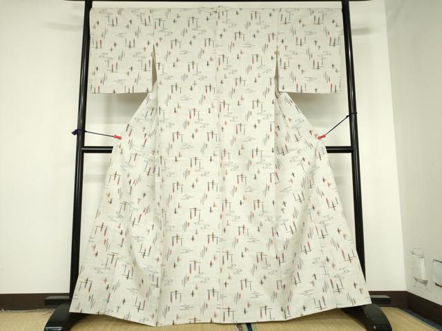 平和屋着物▽上質な紬 単衣 十字絣 正絹 逸品 DABH0185op