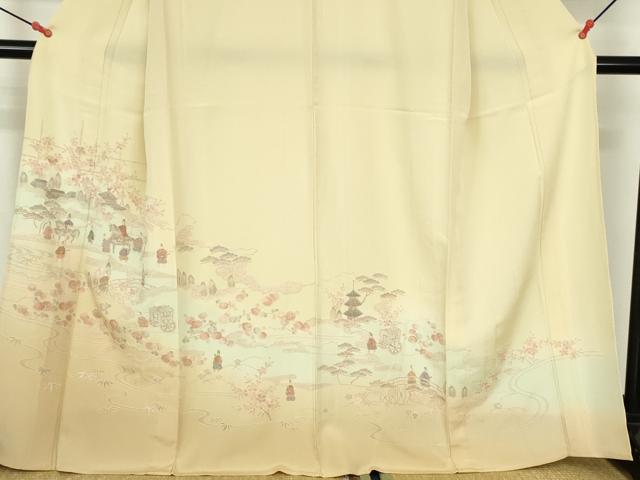 平和屋着物▽中国三大刺繍 スワトウ刺繍 汕頭刺繍 総刺繍 訪問着 単衣 人物風景花文 暈し染め 正絹 逸品 DABH0191op