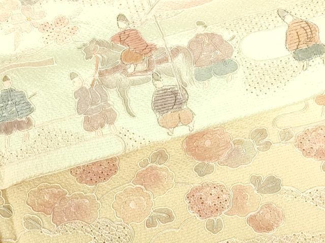 平和屋着物▽中国三大刺繍 スワトウ刺繍 汕頭刺繍 総刺繍 訪問着 単衣 人物風景花文 暈し染め 正絹 逸品 DABH0191op