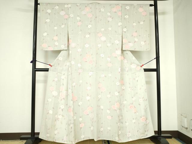平和屋着物▽上質な小紋 単衣 地紋起こし 枝花 正絹 逸品 DABH0192op