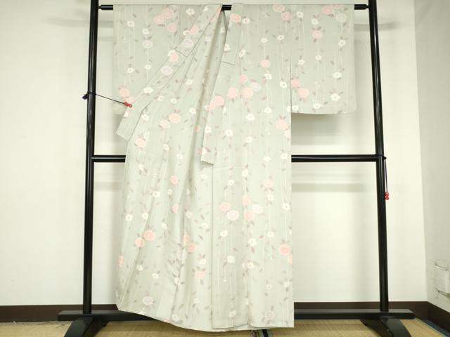 平和屋着物▽上質な小紋 単衣 地紋起こし 枝花 正絹 逸品 DABH0192op