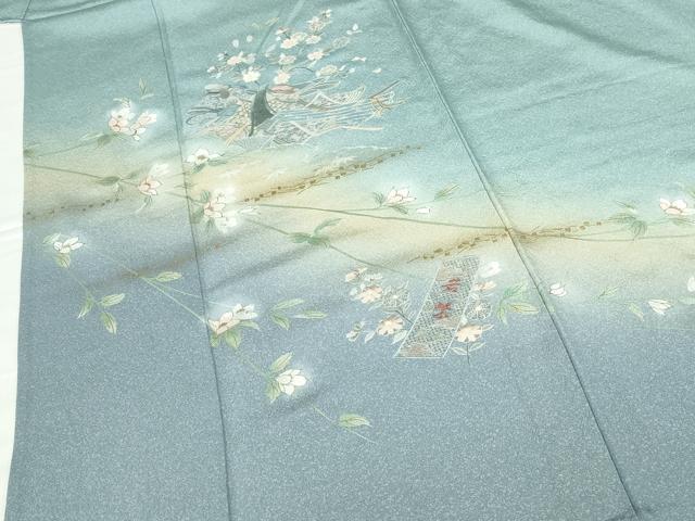 平和屋着物▽中国三大刺繍 スワトウ刺繍 汕頭刺繍 総刺繍 訪問着 単衣 人物花文 枝桜 暈し染め 金彩 正絹 逸品 DABH0197op