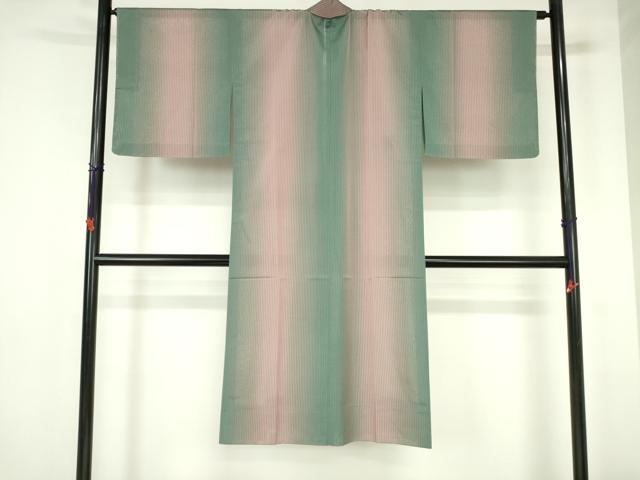 平和屋着物▽道中着 スリーシーズン 春夏秋 塵除け 縞 暈し染め ロング丈 正絹 逸品 未使用 DABH0202op