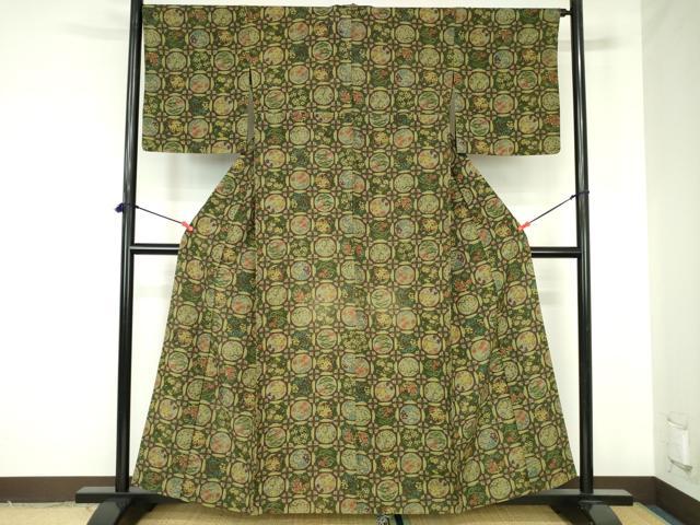 平和屋着物▽上質な小紋 単衣 天井花丸文 正絹 逸品 DABH0210op