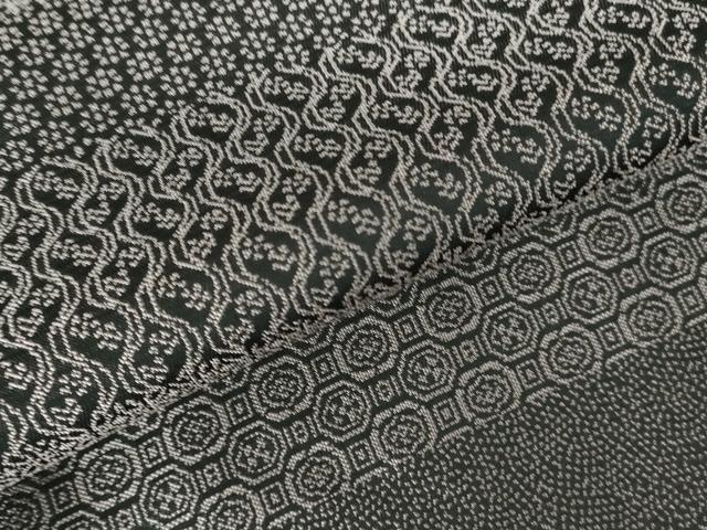 平和屋着物▽上質なお召 単衣 横段吉祥花文 百柄 黒地 正絹 逸品 未使用 DABH0211op