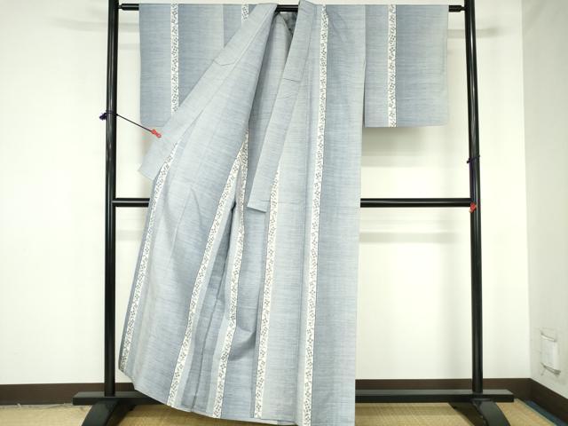 平和屋着物▽小千谷紬 単衣 手おり 古志路 花唐草間道 証紙付き 正絹 逸品 DABH0213op