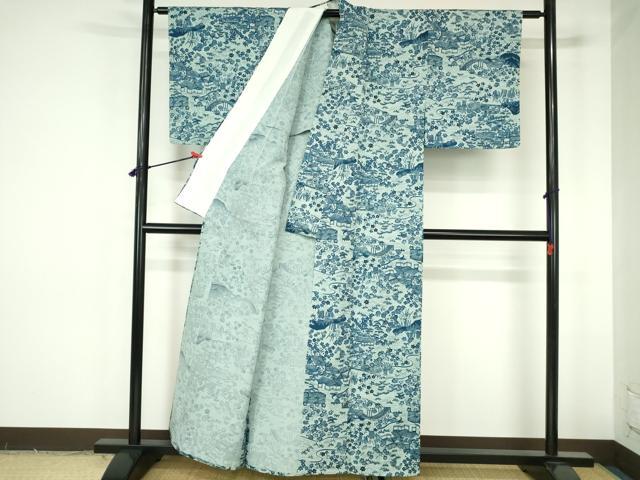 平和屋着物▽小紋 単衣 風景花文 DABH0215op