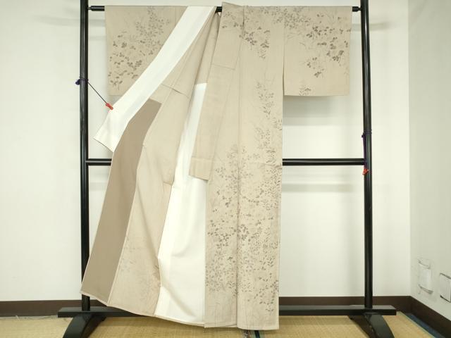 平和屋着物▽訪問着 単衣 手描き 草花 正絹 逸品 DABH0219op