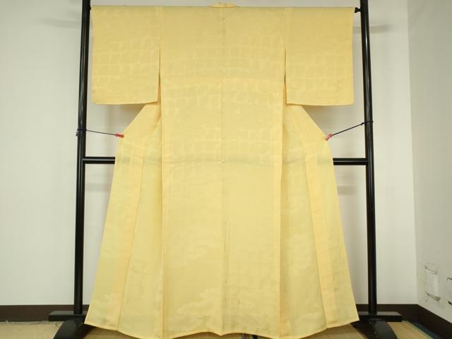 平和屋着物▽上質な色無地 単衣 雲取格子地紋 淡黄色 正絹 逸品 未使用 DABH0220op