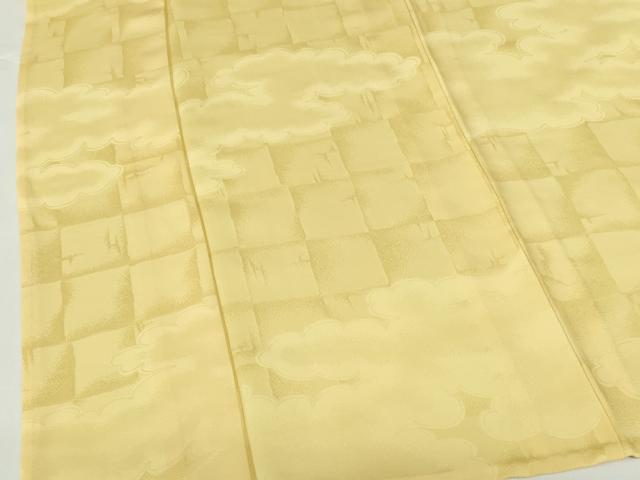 平和屋着物▽上質な色無地 単衣 雲取格子地紋 淡黄色 正絹 逸品 未使用 DABH0220op