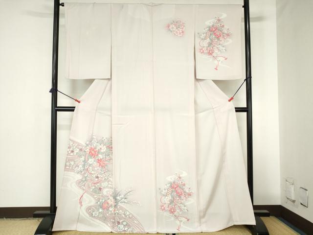 平和屋着物▽訪問着 単衣 結び紐花文 暈し染め 正絹 逸品 DABH0223op