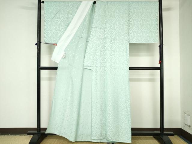 平和屋着物▽上質な色無地 単衣 抽象地紋 千草鼠色 正絹 逸品 DABH0225op