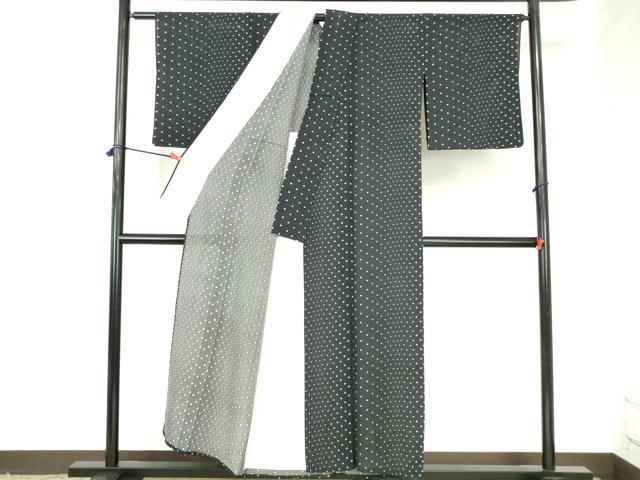 平和屋着物*夏物 小紋 絽 ドット 黒地 正絹 逸品 DABH0228op