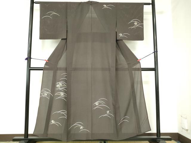 平和屋着物*夏物 訪問着 絽 舞葉文 銀彩 正絹 逸品 DABH0229op