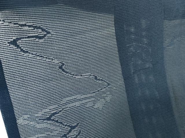 平和屋着物*夏物 色無地 霞紋紗 濃藍色 正絹 逸品 DABH0239op