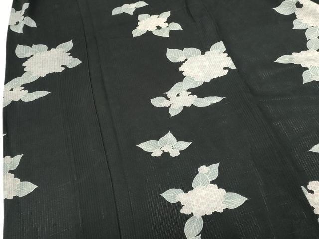 平和屋着物*夏物 小紋 縦絽 紫陽花 アジサイ 黒地 正絹 逸品 DABH0262op