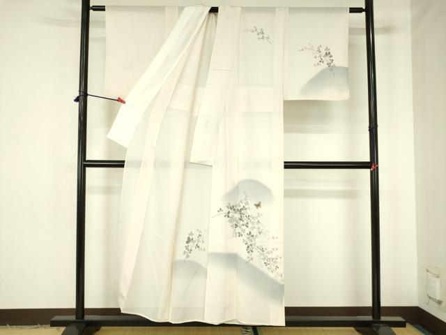平和屋着物*夏物 訪問着 絽 手描き 舞蝶花文 暈し染め 金彩 正絹 逸品 DABH0264op