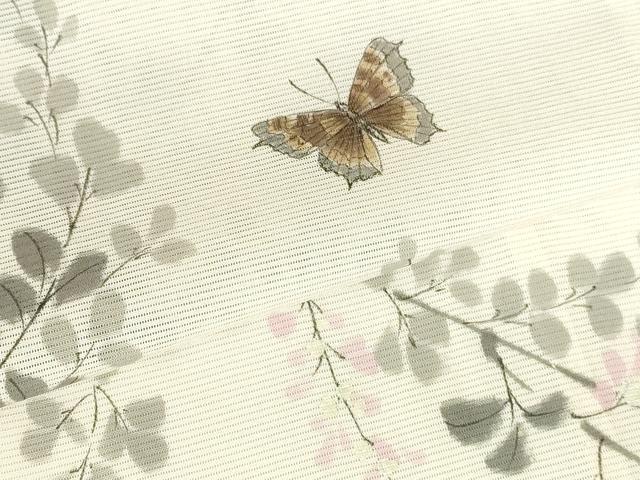 平和屋着物*夏物 訪問着 絽 手描き 舞蝶花文 暈し染め 金彩 正絹 逸品 DABH0264op