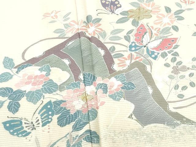 平和屋着物*夏物 訪問着 絽 花蝶文 金銀彩 正絹 逸品 DABH0269op