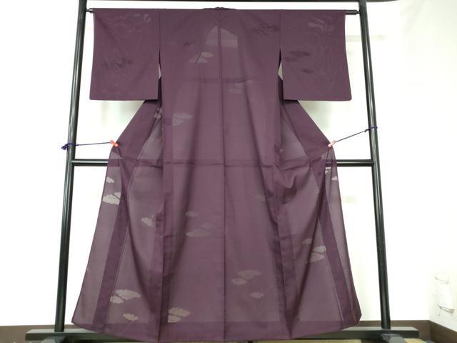 平和屋着物*夏物 色無地 雲紋紗 似せ紫色 正絹 逸品 DABH0294op