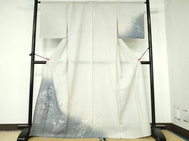 平和屋着物*夏物 訪問着 絽 手描き 草花 暈し染め 金銀彩 正絹 逸品 DABH0297op