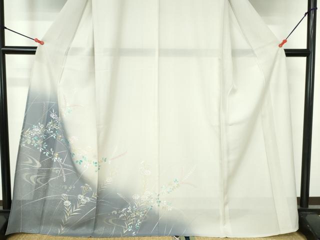平和屋着物*夏物 訪問着 絽 手描き 草花 暈し染め 金銀彩 正絹 逸品 DABH0297op