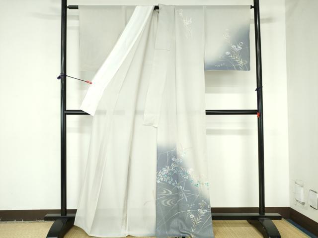 平和屋着物*夏物 訪問着 絽 手描き 草花 暈し染め 金銀彩 正絹 逸品 DABH0297op