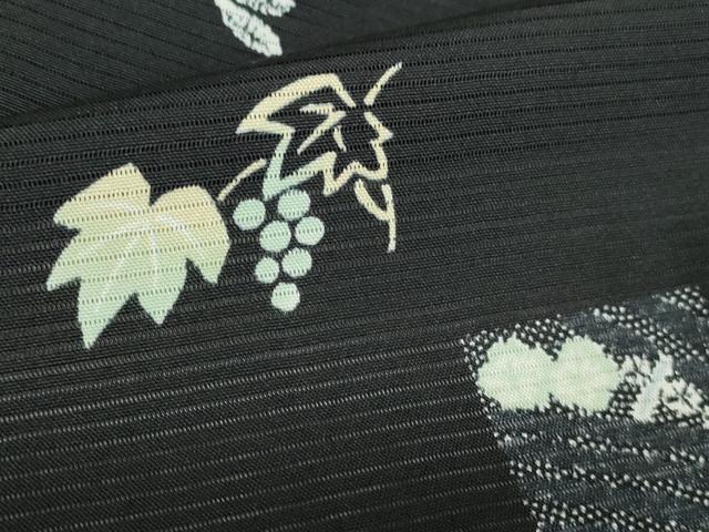 平和屋着物*夏物 小紋 絽 葡萄蔦の葉文 跳び兎 黒地 反端付き 正絹 逸品 DABH0301op