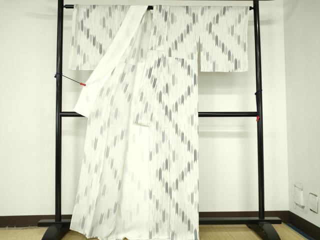 平和屋着物*夏物 染師 松井喜八郎 小紋 縦絽 矢羽文様 反端付き 正絹 逸品 DABH0303op
