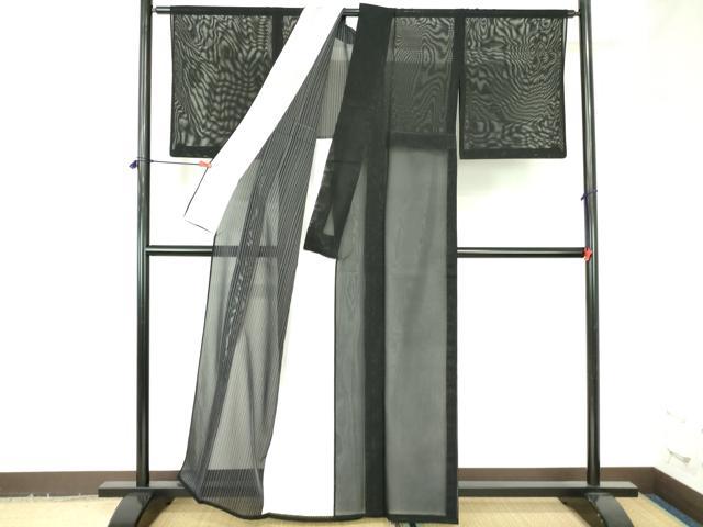 平和屋着物*夏物 小紋 二重紗 間道 黒地 正絹 逸品 DABH0309op
