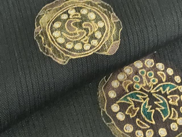 平和屋着物*夏物 紗紬 訪問着 花丸文 黒地 金彩 正絹 逸品 DABH0312op