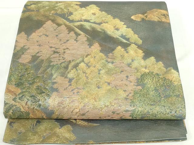 平和屋本店▼六通柄袋帯 風景樹林文 純金箔 正絹 逸品 DABH0319op