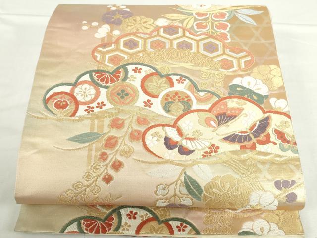 平和屋本店▼六通柄袋帯 唐織 松小袖錦箔 純金箔K24 正絹 逸品 DABH0322op