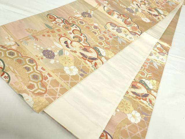 平和屋本店▼六通柄袋帯 唐織 松小袖錦箔 純金箔K24 正絹 逸品 DABH0322op