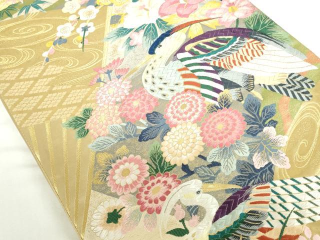 平和屋本店▼美しいキモノお馴染みのメーカー となみ織物 本加賀友禅作家 百貫華峰 六通柄袋帯 唐織 純金箔 証紙・共箱付き 逸品DABH0325op