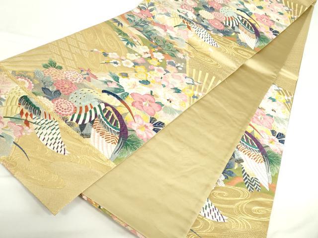 平和屋本店▼美しいキモノお馴染みのメーカー となみ織物 本加賀友禅作家 百貫華峰 六通柄袋帯 唐織 純金箔 証紙・共箱付き 逸品DABH0325op