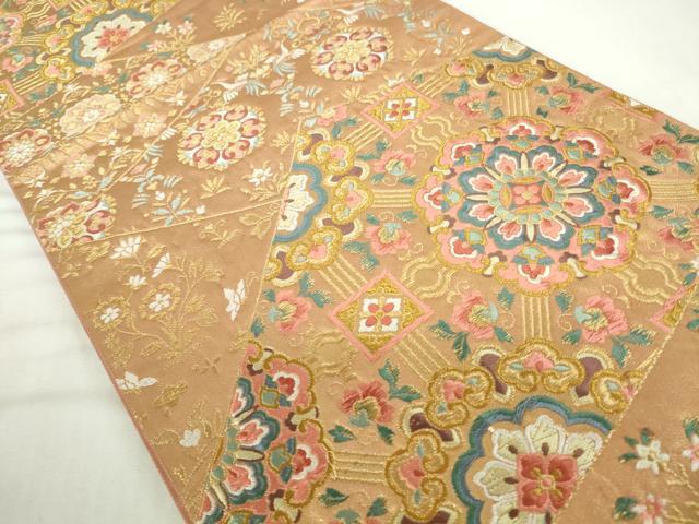 平和屋本店▼六通柄袋帯 唐織 裂取蜀江華文 本金箔 正絹 逸品 DABH0327op