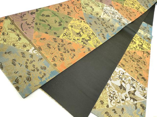 平和屋本店▼六通柄袋帯 向かい鳥更紗花文 純金箔錦 正絹 逸品 DABH0328op