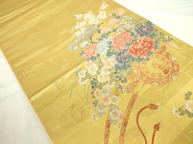 平和屋着物▼太鼓柄袋帯 花車 塗金引箔 正絹 逸品 DABH0347op
