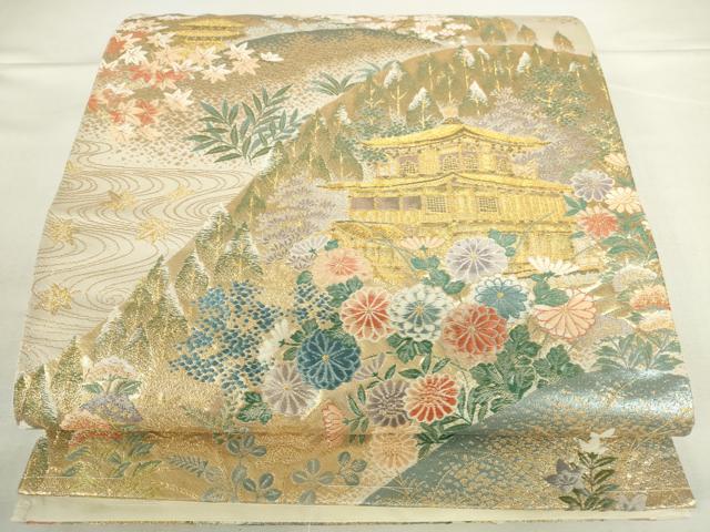 平和屋本店▼六通柄袋帯 唐織 京名所金閣 本金箔 正絹 逸品 DABH0351op