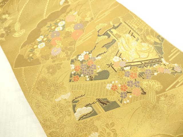 平和屋本店▼六通柄袋帯 源氏扇絵巻文 純金二重箔 正絹 逸品 DABH0355op