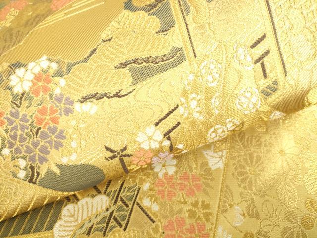 平和屋本店▼六通柄袋帯 源氏扇絵巻文 純金二重箔 正絹 逸品 DABH0355op